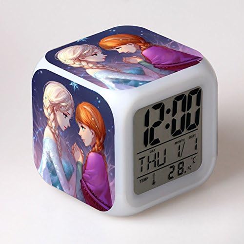 TEKIMBE Frozen Digital Alarm Clock Snow Princess Night Glowing Cube Colorful LED Clock Cute Cartoon Toys for kids Children Birthday Christmas gifts (NO.2)