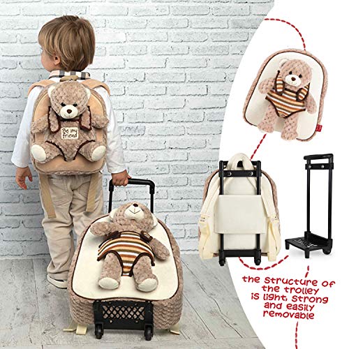 PERLETTI Plüschtier Teddybär Kindergepäck Rucksack für Kinder - Kinderrucksack Abnehmbaren Rädern und Kuscheltier Bär… – Bild 5