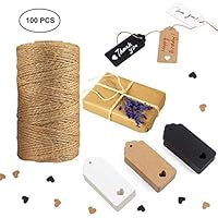 Tretar 330Ft(100M) Natural Jute Twine String,99 PCS Kraft Paper Gift Tags Lables,Gift Twine Tags Wrapping Kit for Crafts, Gift Wrapping, Packing, Gardening and Wedding Decoration