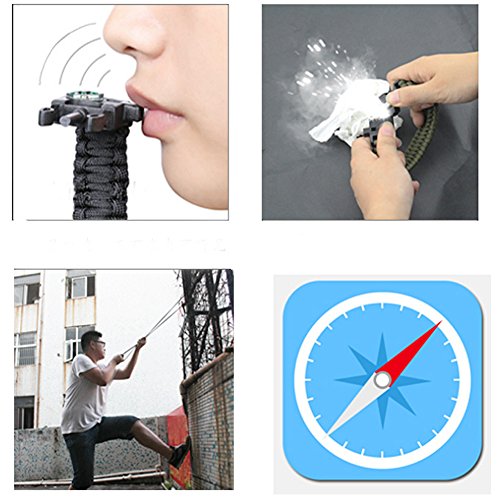 OSOPOLA Survival Paracord Bracelet Life Saving Tools Pope Waterproof Luminous Watch Whistle Emergency Knife Fire Starter Scraper Compass Thermograph Camping Hiking Diving