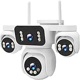 Baepeish 4-in-1 Wireless Outdoor Security Camera, Quad-View PTZ with 8MP HD, 16X Zoom, AI Human/Pet Detection, Color Night Vision, IP66 Weatherproof, 2-Way Audio, Dual Storage for Home Security