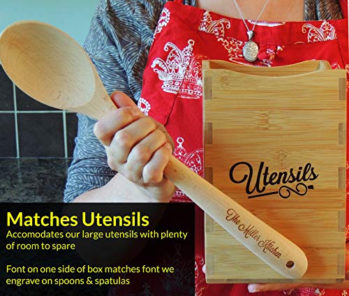 Extra Large Adjustable Utensil Holder Caddy Box - Bamboo 5.25x5.25x8in by Cookbook People