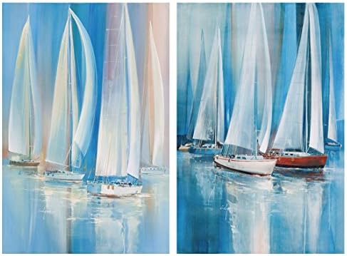Crogyeya 2 Pieces Sailboat Canvas Painting Modern Artwork Blue Sea Wall Painting Prints for Living Room Wall Decor 16x24inchx2p