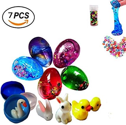 JPDX Clear Slime putty Colorful Fluffy Slime Egg filled toys with Fruit Slices Galaxy Slime Scented Stress Relief Toy Sludge Toys For kids 7 Pack