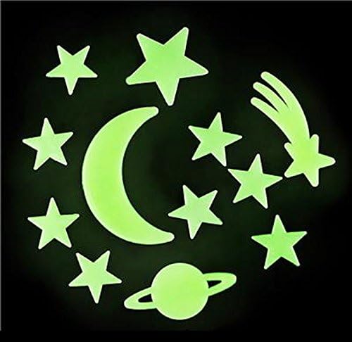 GLOW IN THE DARK STAR AND MOON STICK-ONS. ONE DOZEN.