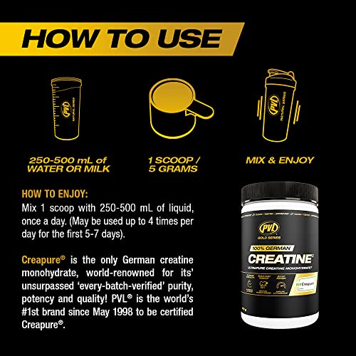 PVL Creapure Creatine Monohydrate Powder – 100% Pure Micronized Creatine Supplement for Women & Men, Unflavoured, Informed-Choice Tested, 82 Servings, 410g