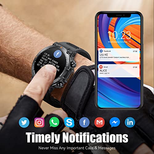 Military Smart Watches for Men Make Call 1.39" HD Big Screen Fitness Tracker Rugged Tactical Smartwatch Compatible with iPhone Samsung Android Phones Heart Rate Sleep Monitor Sports Watch, Bluetooth
