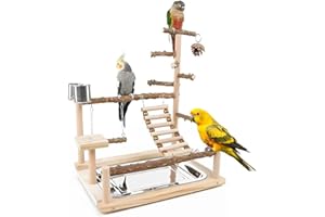 DBEANS FLOURITHING Bird Playground Parrot Playstand, Parrot Stand,Bird Wood Tall Standing Block,Game Table with Feeder… (G-500)
