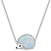 CUOKA MIRACLE Hedgehog Necklace Sterling Sliver Opal Hedgehog Necklace Hypoallergenic Cute Animal Pendant Hedgehog Gifts for Women