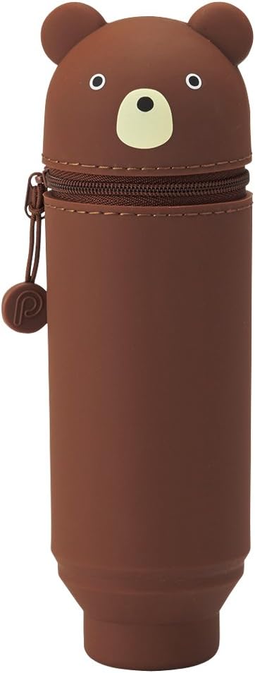 LIHITLAB PuniLabo Stand Up Pen Case (Pen Holder), Bear, 2.4" x 7.8" (A7712-1), Brown