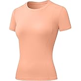 LEICHR Women's Compression Shirts Short Sleeve Crewneck Athletic Nylon Workout Tops Yoga Gym Quick Dry Tee Shirts