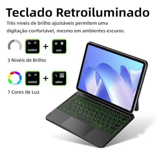Capa com Teclado e Trackpad para iPad Air 11 Polegadas M4 2026/M3 2025/M2 2024, iPad Air 4ª/5ª 10,9 Polegadas, iPad Pro 11 Polegadas 4ª/3ª/2ª/1ª, Teclado Smart Connect com Layout Português, Preto