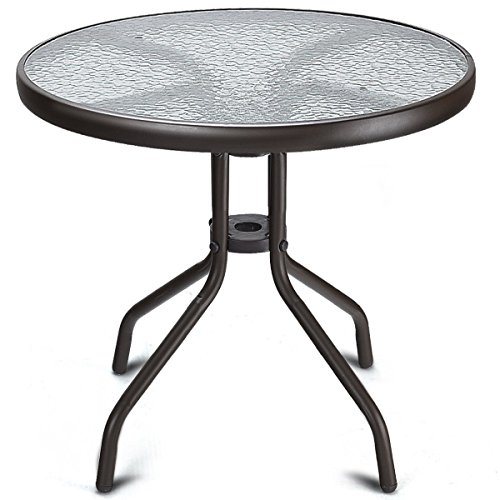 Tangkula 24″ Patio Table Garden Yard Outdoor Lawn Indoor Tempered Glass Top Steel Frame Co ...