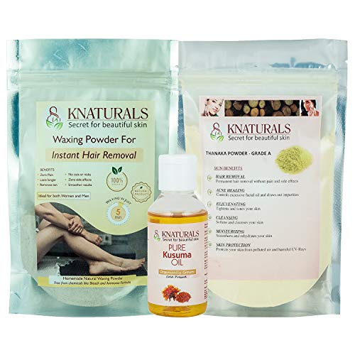 Knaturals Waxing Powder, 100 And Thanaka Powder, 100 G With Oil For Permanent Hair Removal, 100 Ml