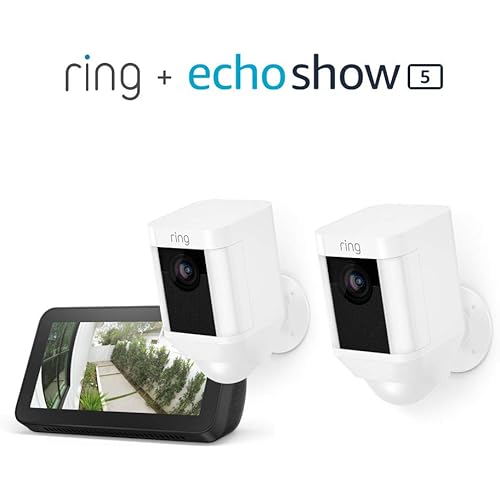 Ring Spotlight Cam Battery 2-Pack (White) with Echo Show 5 (Charcoal)