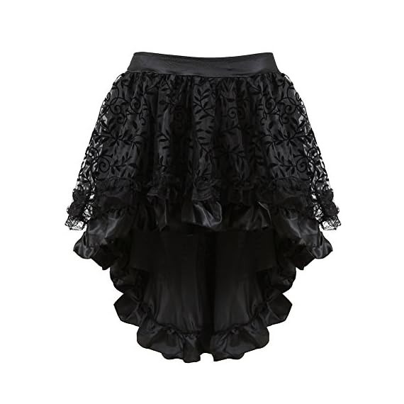 Womens-Steampunk-Lace-Black-Skirts-Vintage-Satin-High-Low-Corset-Skirt-4X-5X