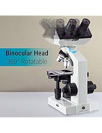 Microscopio binocular LED de Omax 40X 2000X de laboratorio con etapa mecánica de doble capa con cubiertas para diapositivas blancas y papel limpiador de lentes