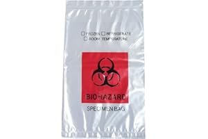 Daarcin Biohazard Specimen Bags,500pcs 6x9in/15x25cm with Biohazard Red Logo Printing, Ziplock Top Sample Bags with Outside Pocket Paperwork Pouch