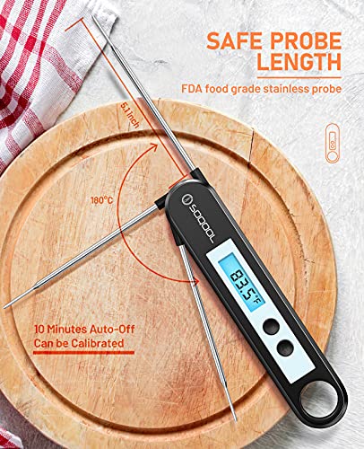 Meat Thermometer[Upgraded 2022], Candy and Food Thermometer for Cooking, SOQOOL Digital Instant Read Meat Thermometer for Kitchen Oil Deep Fry BBQ Grill, Folding Probe Backlight & Calibration Function