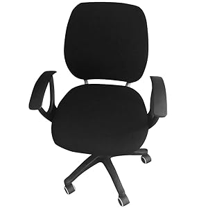 MIFXIN Computer Office Chair Cover Two-Piece Stretch Polyester Slipcovers Universal Swivel Office Desk Task Chair Cover Removable Washable Rotating Armchair Protective Cover (Black)