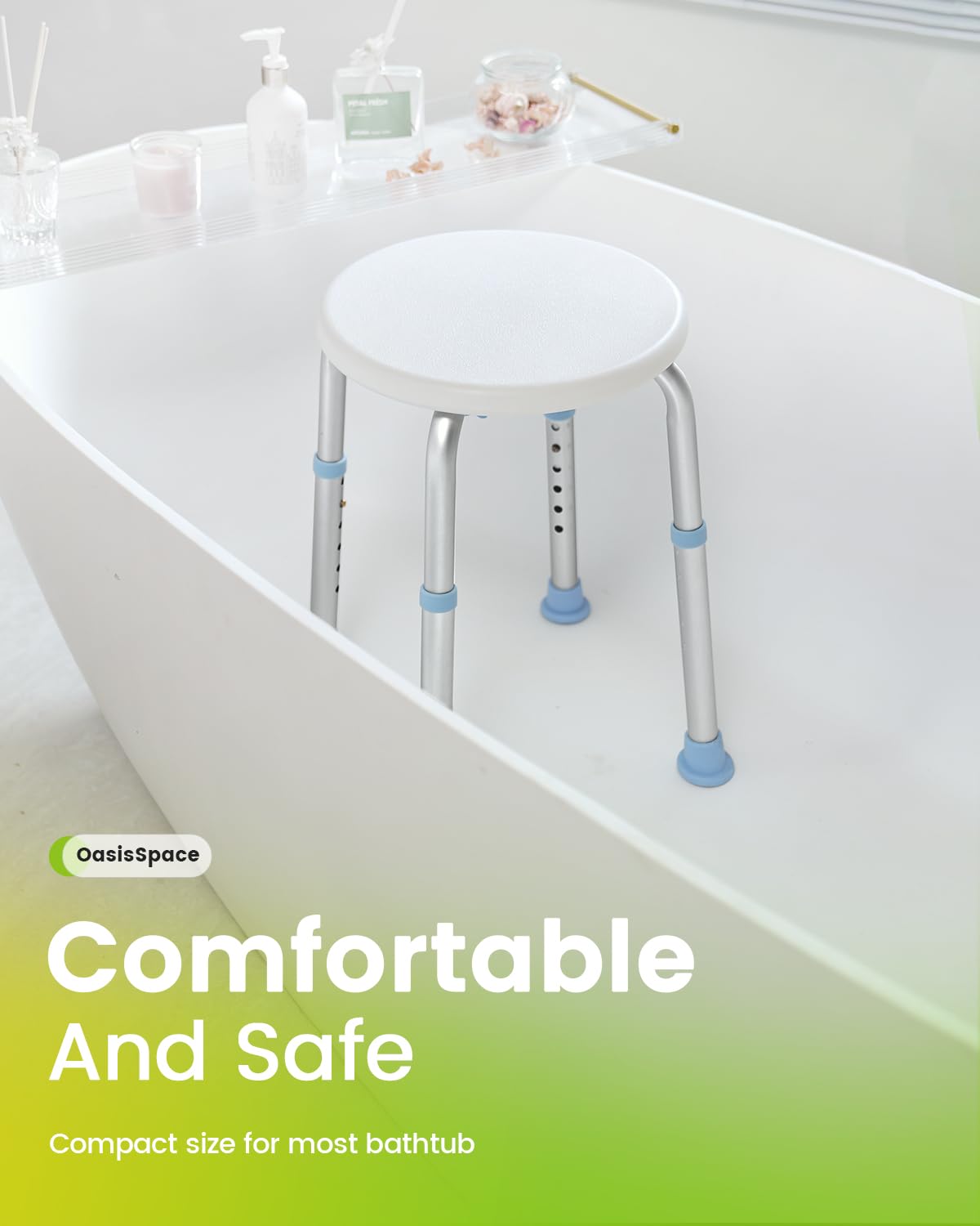 OasisSpace Shower Chair for Inside Shower, Adjustable Shower Stool,Bathtub Seat Bench with Anti-Slip Rubber Tips for Safety and Stability, Handicap Bathroom Stool for Seniors, Disabled, Handicap
