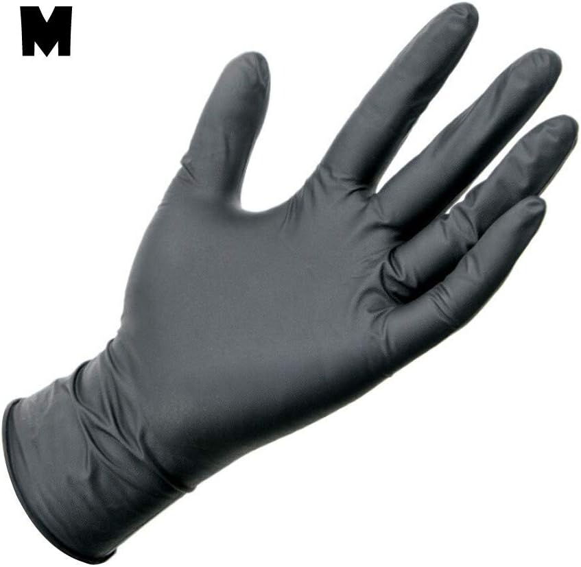 Disposable Rubber Gloves, 50Pcs Comfortable Thicken Latex Gloves, Black Protective Exam Gloves Nitrile Gloves PVC Gloves Powder Free Gloves (M, Black)