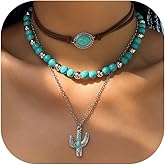 CSIYANJRY99 Layered Western Necklaces for Women Vintage Turquoise Beaded Western Jewelry for Women Ox-head Cactus Cross Chain Necklaces Country Concert Cowgirl Dresses Accessories