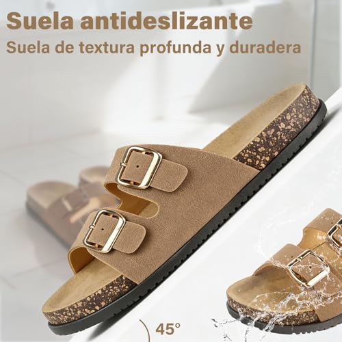 GALASALA Sandalias Mujer, Chanclas de Mujer con Plantilla de Corcho, Antideslizantes y Hebilla Ajustable, Pantuflas Mujer, Unisex Chanclas para Playa, Baño y Casa