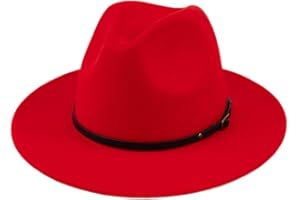 Lanzom Womens Classic Wide Brim Floppy Panama Hat Belt Buckle Wool Fedora Hat
