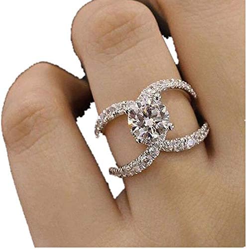 Silver Elegant Flower Engagement Ring with Clear Fine Jewelry Gift for Women Size 6-10