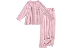 Siomlana Bedridden Patient Clothing,Disability Set with Full Opening on Both Sides,Fracture Suit,Suitable for Post Surgery Dialysis,Incontinence,Paralyzed Elderly,Check Scrub(Women,Pink,M)