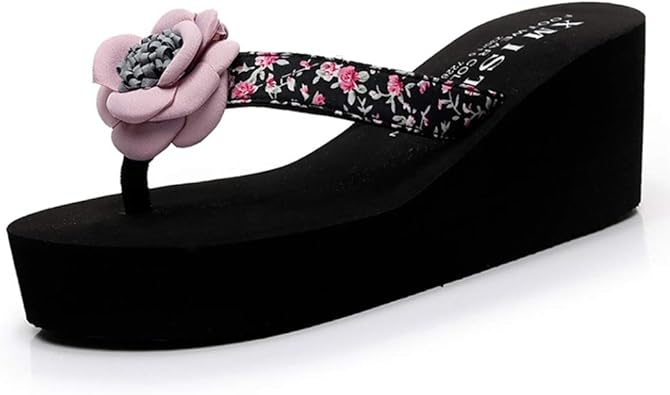 Amazon Thld リボンサンダル 厚底美脚 ビーサン リボン 厚底ビーチサンダル フラワー ウェッジソール ヒール ビーチサンダル 厚底 ビーサン サンダル 花 リボン 水着 浴衣 海水浴 温泉 旅行 美脚サンダル レディース トング 脚長効果 ビーサン ビーチサンダル