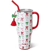 Swig Life 40oz Mega Mug, 40 oz Tumbler with Handle and Straw, Cup Holder Friendly, Dishwasher Safe, Extra Large Insulated Tumbler, Stainless Steel (Ribbons and Bows)