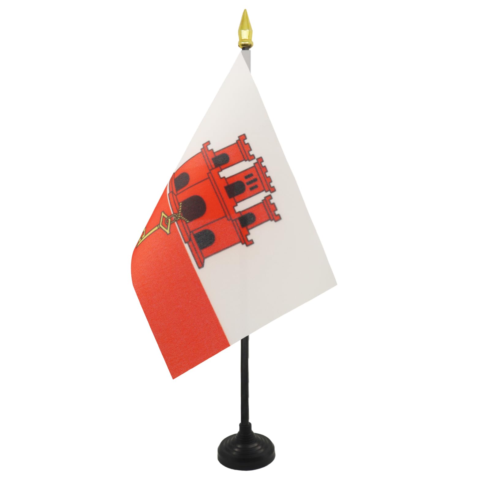 AZ FLAG - Gibraltar Table Flag 4'' x 6'' - Gibraltarian Mini Desk Flag 100% Polyester 15 x 10 cm - Office Mini Banner with 10'' Pole - Golden Spear