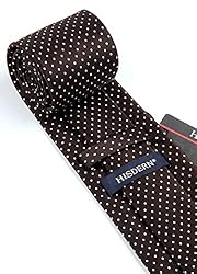 HISDERN Brown Ties for Men Polka Dot Elegant Silk