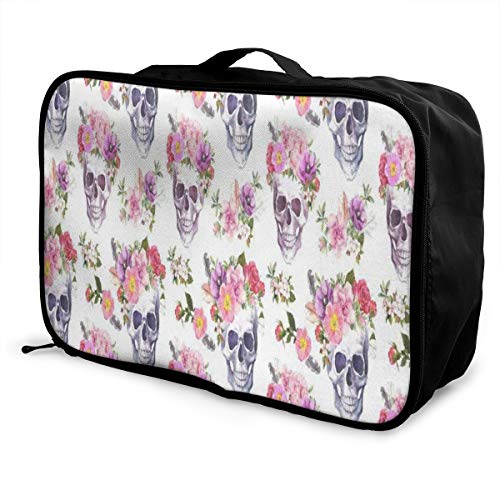 Travel Bags Vintage Sugar Skull Floral Portable Handbag Trolley Handle Luggage Bag