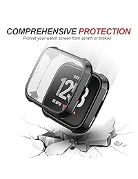 2 Pack Screen Protector Case for Fitbit Versa, Haojavo Soft TPU Slim Fit Full Cover Screen Protector Case for Fitbit Versa Smartwatch Bands Accessories