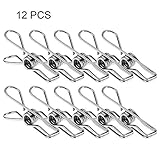 Axe Sickle 3.3 inch Stainless Steel Wire Clip 12pcs Utility Clip Pins Hanging Clip Office Fastener, Metal Wire Clip for Clothes Socks Drying.
