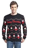 Daisysboutique Men's Holiday Reindeer Snowman Santa Snowflakes Sweater (Large, Striped Black)
