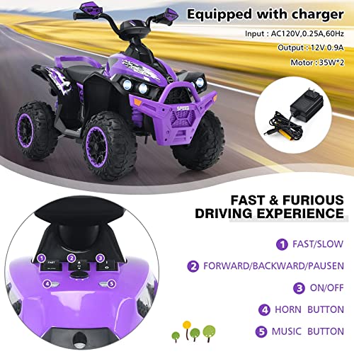 INFANS Kids Ride on ATV, 12V 4 Wheeler Quad Toy Vehicle with Music