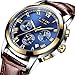 LIGE Watches Mens Fashion Sports Waterproof Analog Quartz Watch Men Luxury Business Chronograph Leather Wristwatch (Leather Blue)