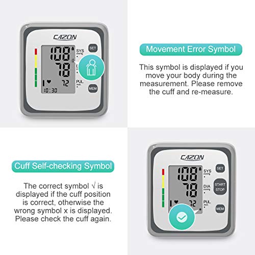 CAZON Blood Pressure Monitor Upper Arm Accurate Blood Pressure Machine & Pulse Rate Monitoring Meter Automatic BP Cuff for Home Use with 2x120 Memory, Wide-Range Cuff 8.7"-15.7" (White)