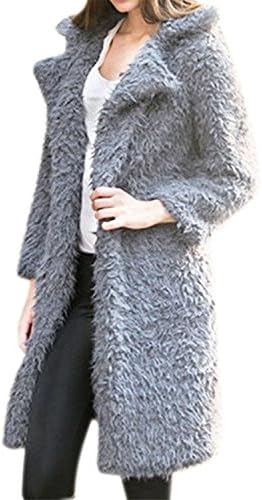 Qearl Women’s Warm Lambswool Coat Lapel Long Sleeve Thicken Jacket Outwear (S, Gray)