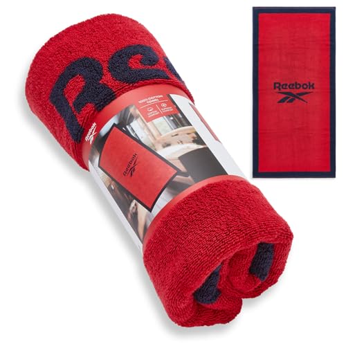Reebok Prague Cotton Towel – Premium 100% Cotton Bath Towel with Soft Feel | Large Towels For Adults | Absorbent and Quick Drying | Ideal For Bathroom, Gym & Travel | Vector Red