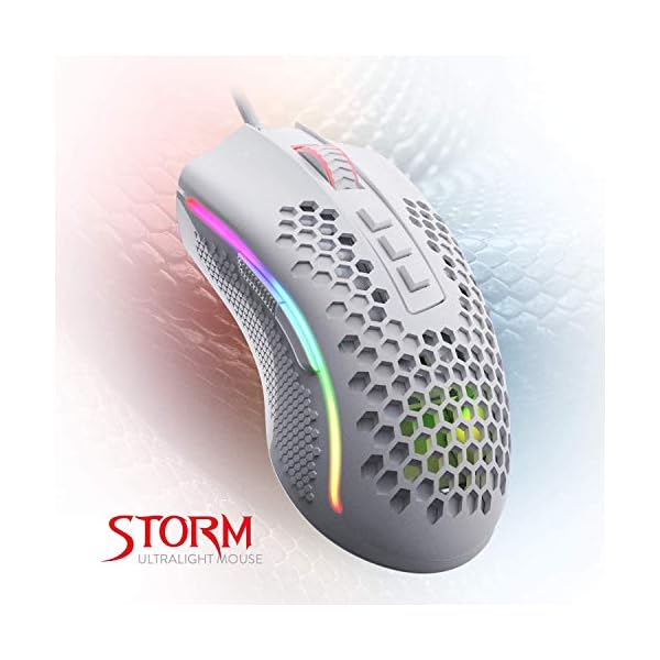 Redragon-M808-Storm-Lightweight-RGB-Gaming-Mouse-85g-Ultralight-Honeycomb-Shell-12400-DPI-Optical-Sensor-7-Programmable-Buttons-Precise-Registration-Super-Lite-Cable-White Redragon M808 Storm Ultralight Wired Gaming Mouse, 85g Lightweight Honeycomb Shell - Adjustable DPI Up to 12,400…