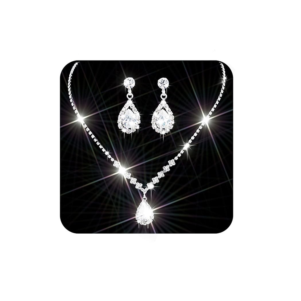 Ushiny Bridal Wedding Jewellery Set Silver Rhinestone Necklaces and Earrings Set Sparkly Crystal Dangle Drop Earrings Necklace Jewellery Set for Women and Girls