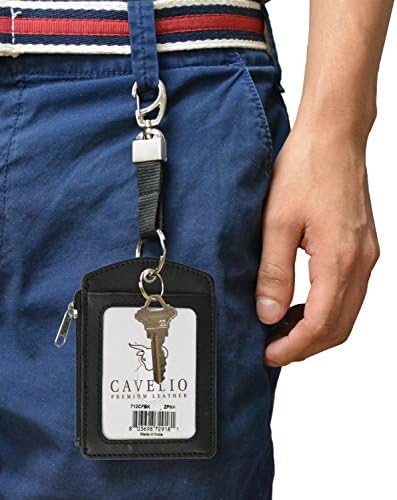 Cavelio Belt Loop Leather ID Badge Holder (Black)