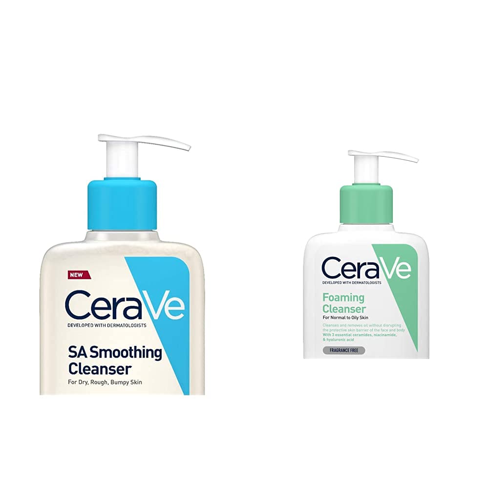 CeraVe SA Smoothing Cleanser | 236ml/8oz | Face and Body Wash with Salicylic Acid & Foaming Cleanser | 236ml/8oz | Daily Face, Body & Hand Wash with Niacinamide, for Normal to Oily Skin