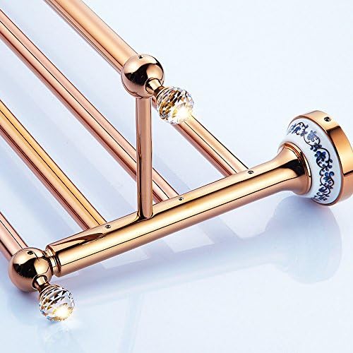 Ueannryer Rose Gold Bath Towel, Blue And White Porcelain, European Towel Rack, Rose Gold Crystal, Bathroom Pendant, Shelf