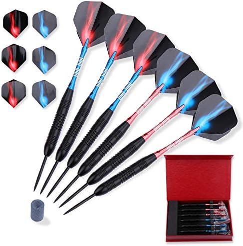 Professional Tip Darts with Delicate Case-Metal Shaft Barrel,Darts Set-Steel Tip/Nylon Soft Tip, Purple Blue Green Yellow Black 6Pack/3Pack, 18Grams/23Grams, Suitable for Electronic Dart Bo